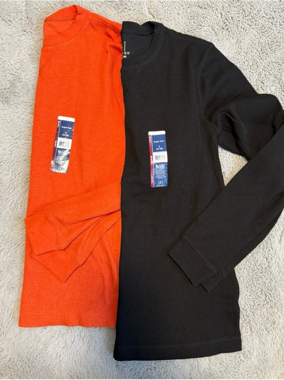 George Long Sleeve Thermal Tops in Orange and Black - 2 Pack